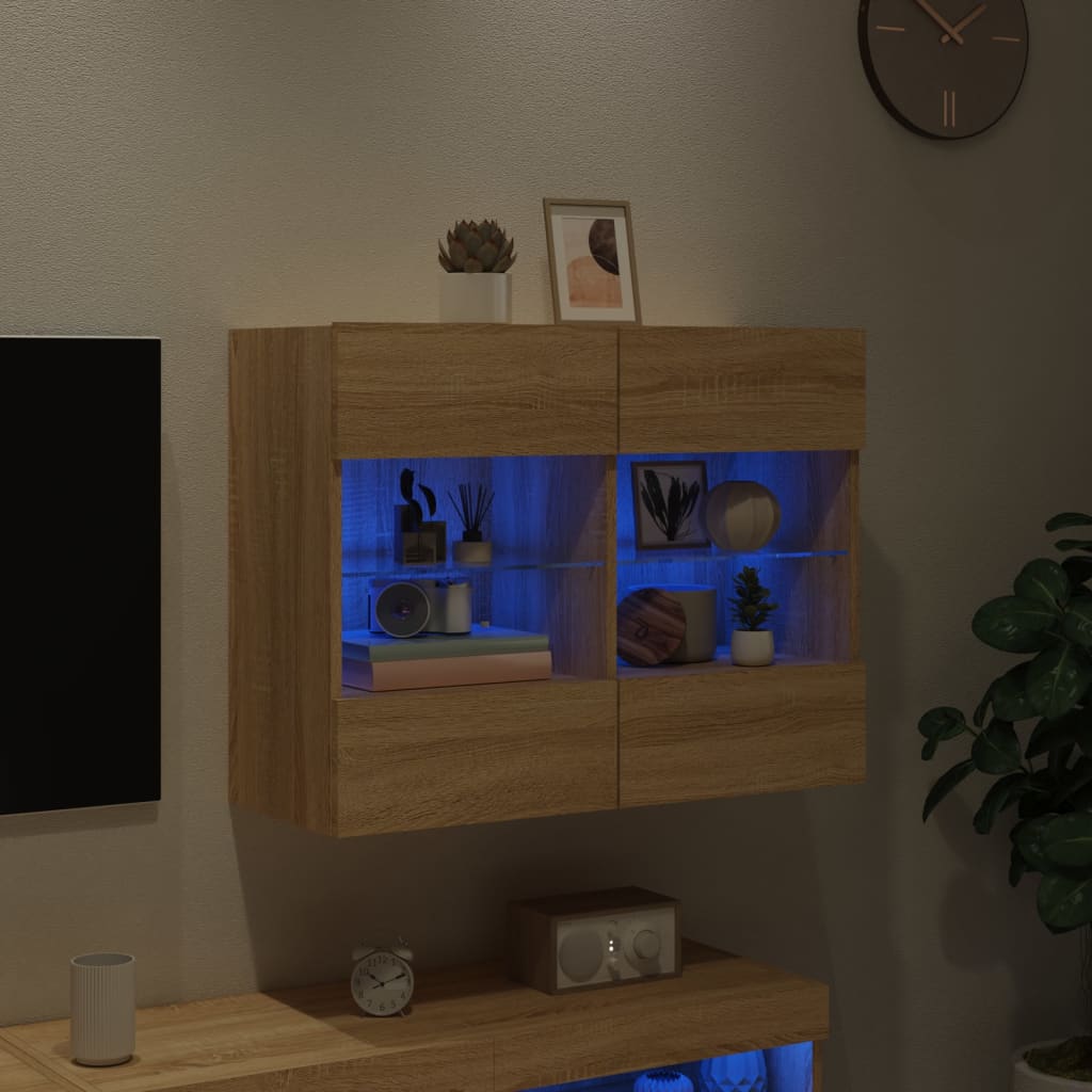 Zidni TV ormarić s LED svjetlima boja hrasta 78,5x30x60,5 cm