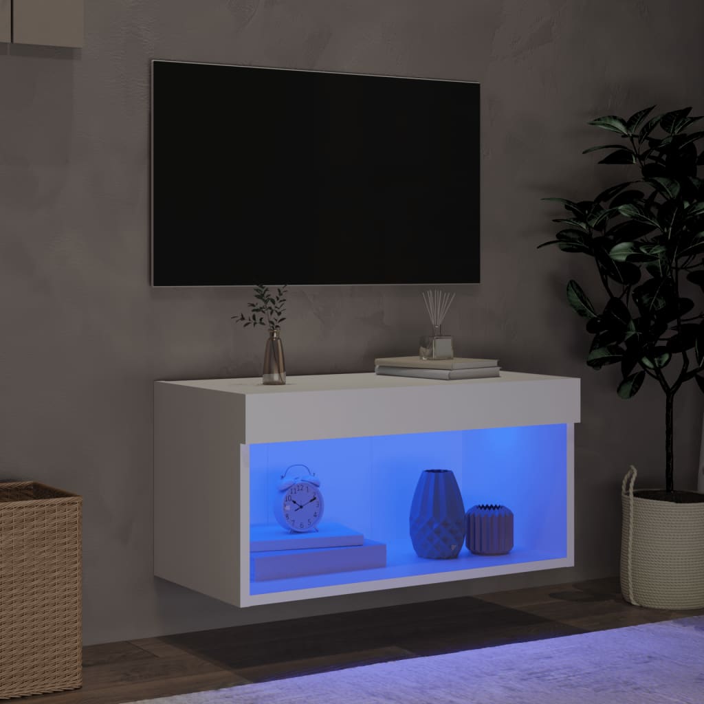 TV ormarić s LED svjetlima bijeli 60 x 30 x 30 cm
