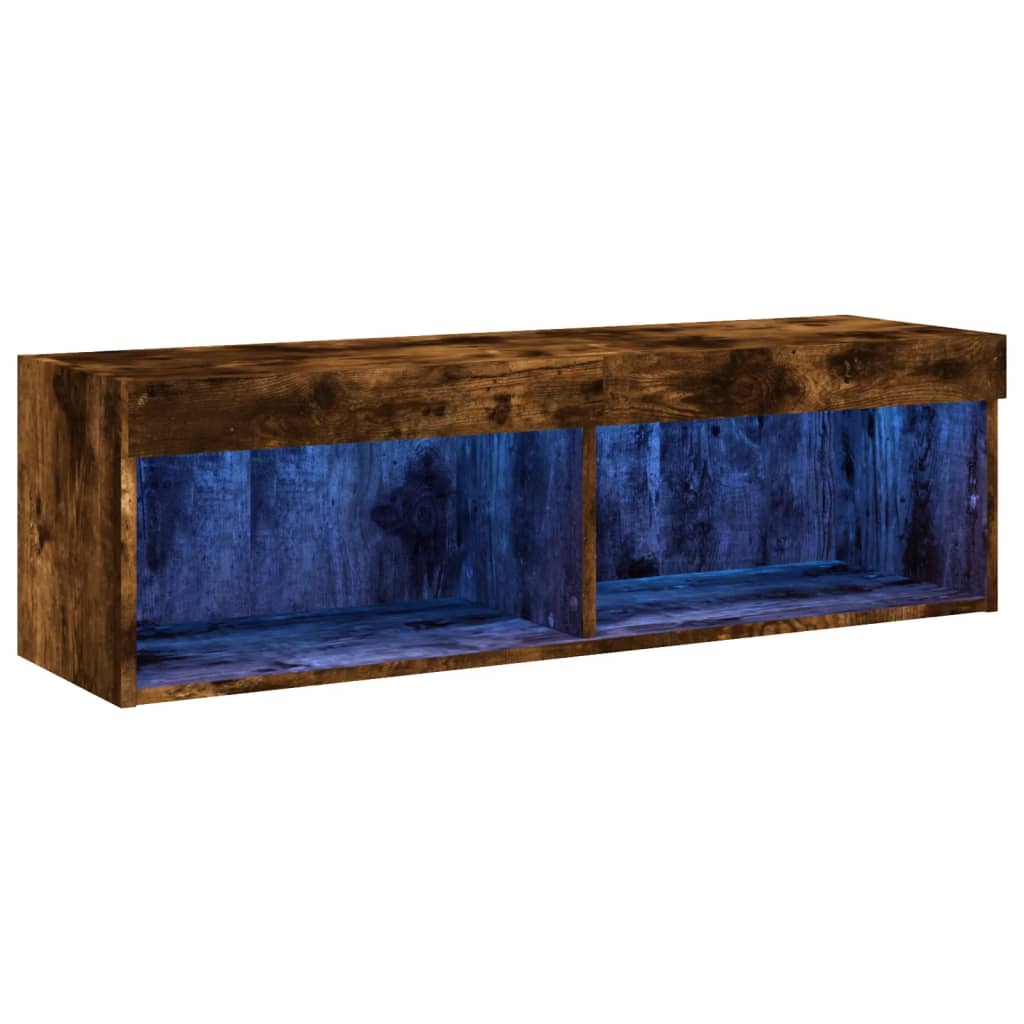 TV ormarić s LED svjetlima boja dimljenog hrasta 100x30x30 cm