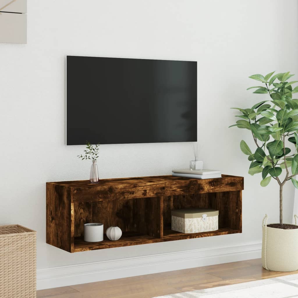 TV ormarić s LED svjetlima boja dimljenog hrasta 100x30x30 cm