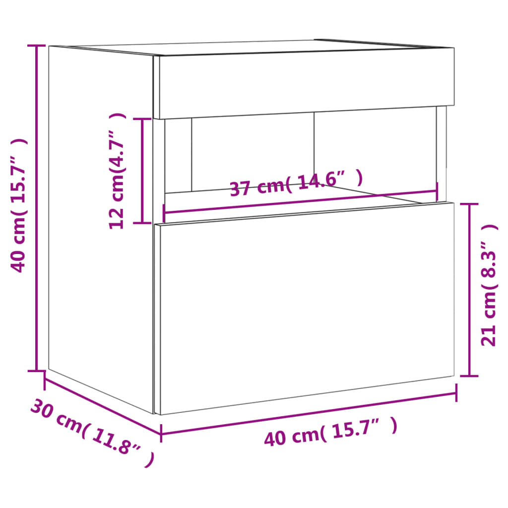 Zidni TV ormarić s LED svjetlima boja hrasta 40x30x40 cm
