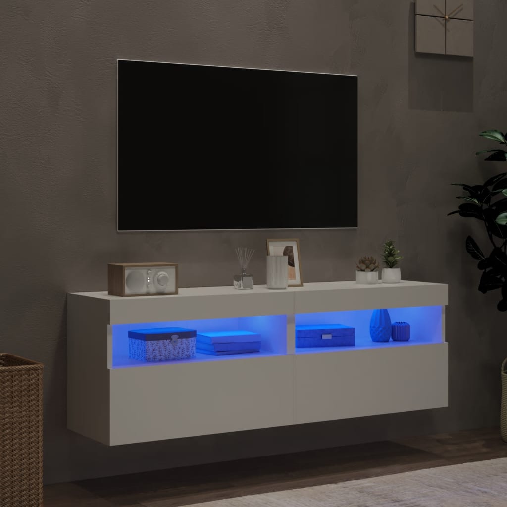 Zidni TV ormarići s LED svjetlima 2 kom bijeli 60x30x40 cm