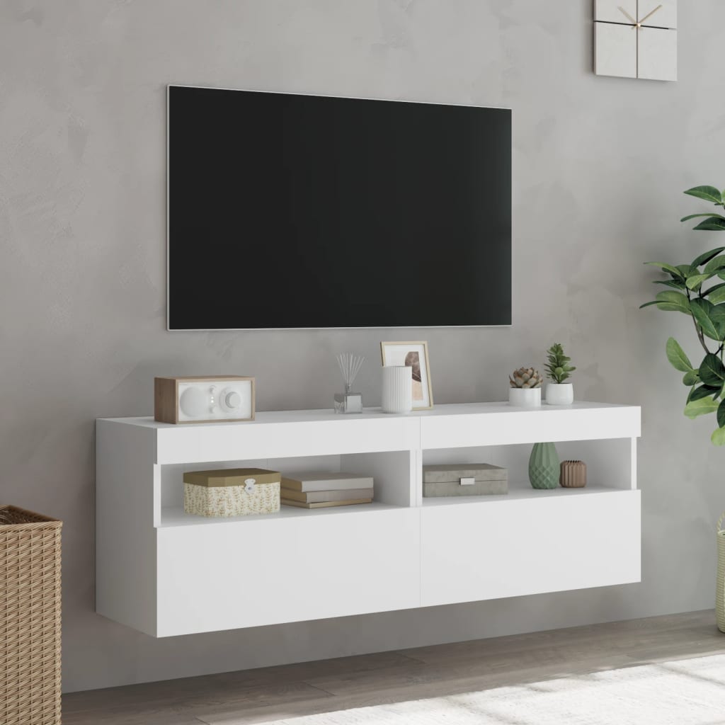 Zidni TV ormarići s LED svjetlima 2 kom bijeli 60x30x40 cm