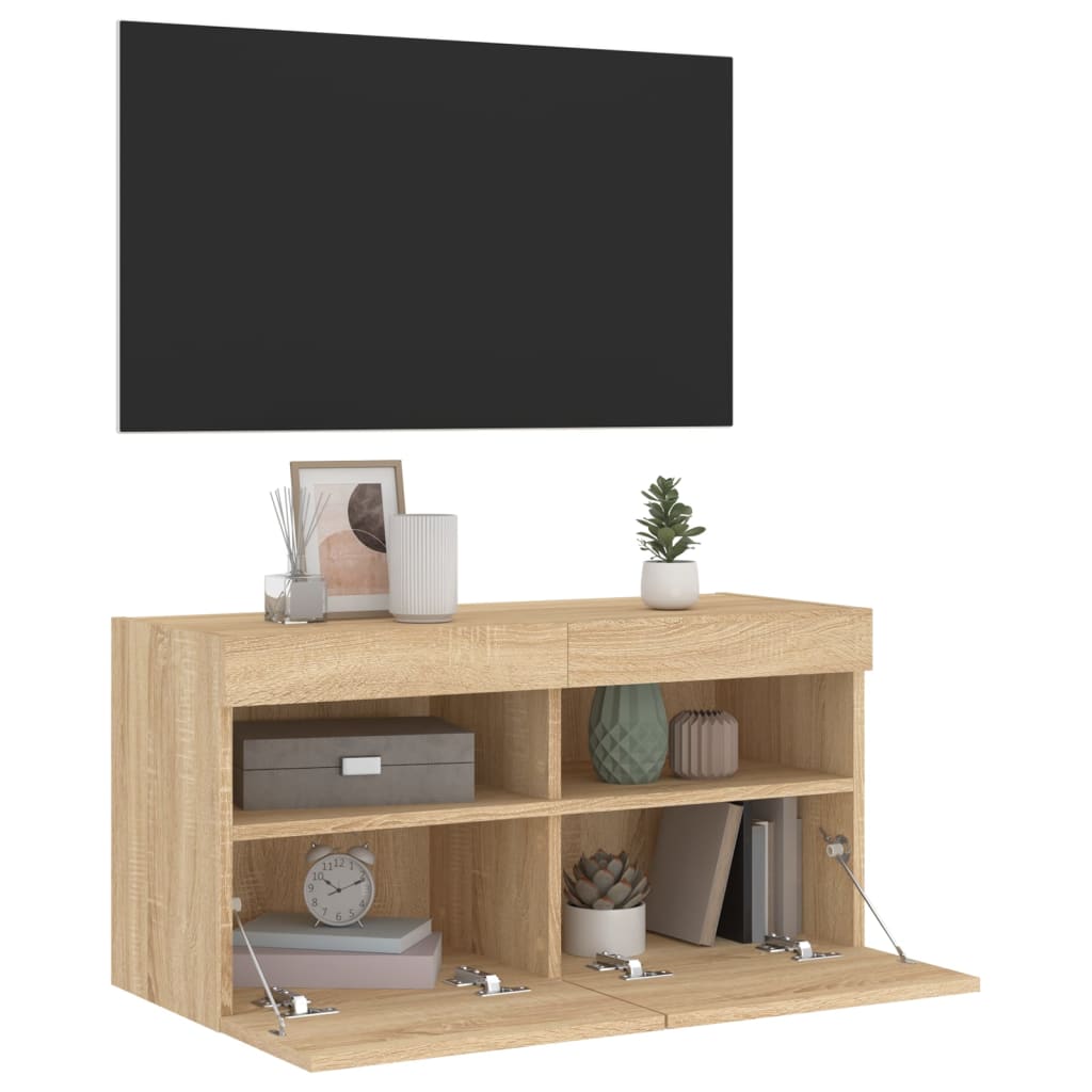 Zidni TV ormarić s LED svjetlima boja hrasta 80x30x40 cm