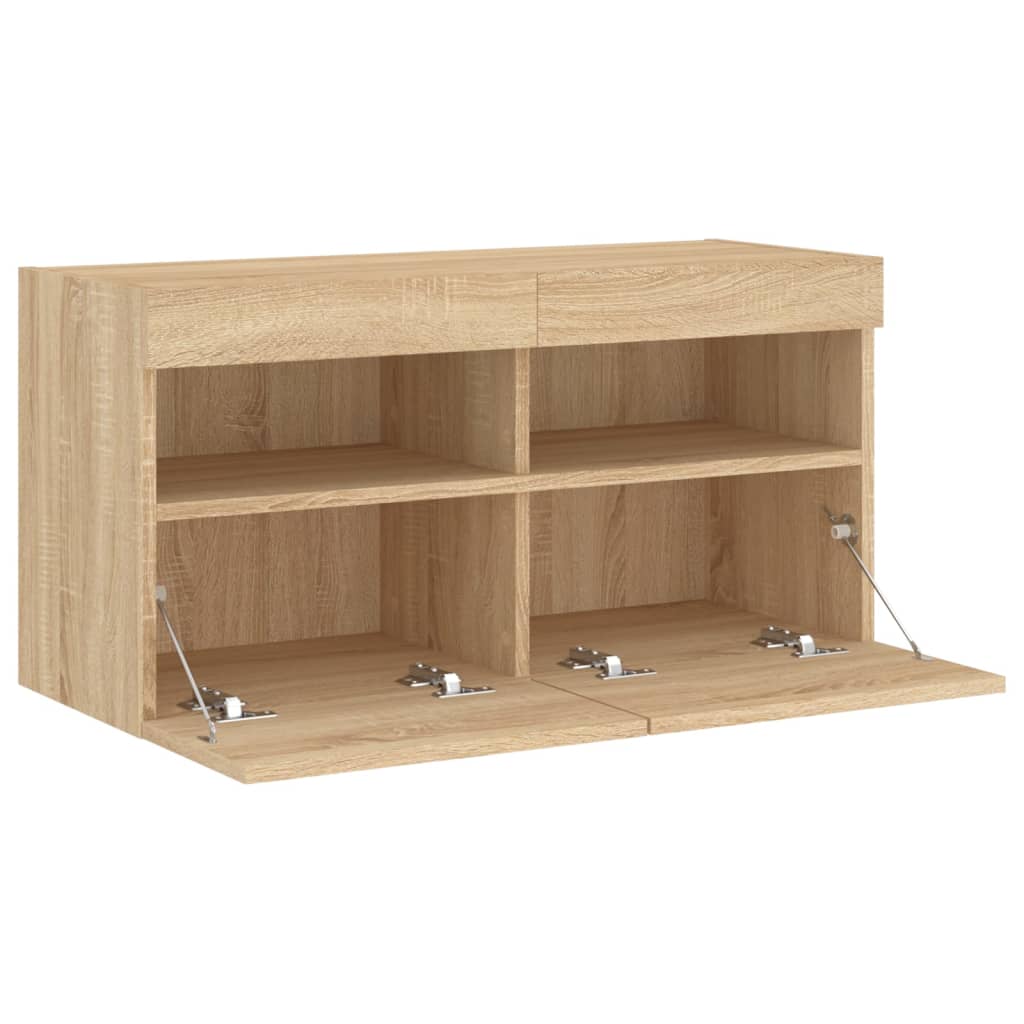 Zidni TV ormarić s LED svjetlima boja hrasta 80x30x40 cm