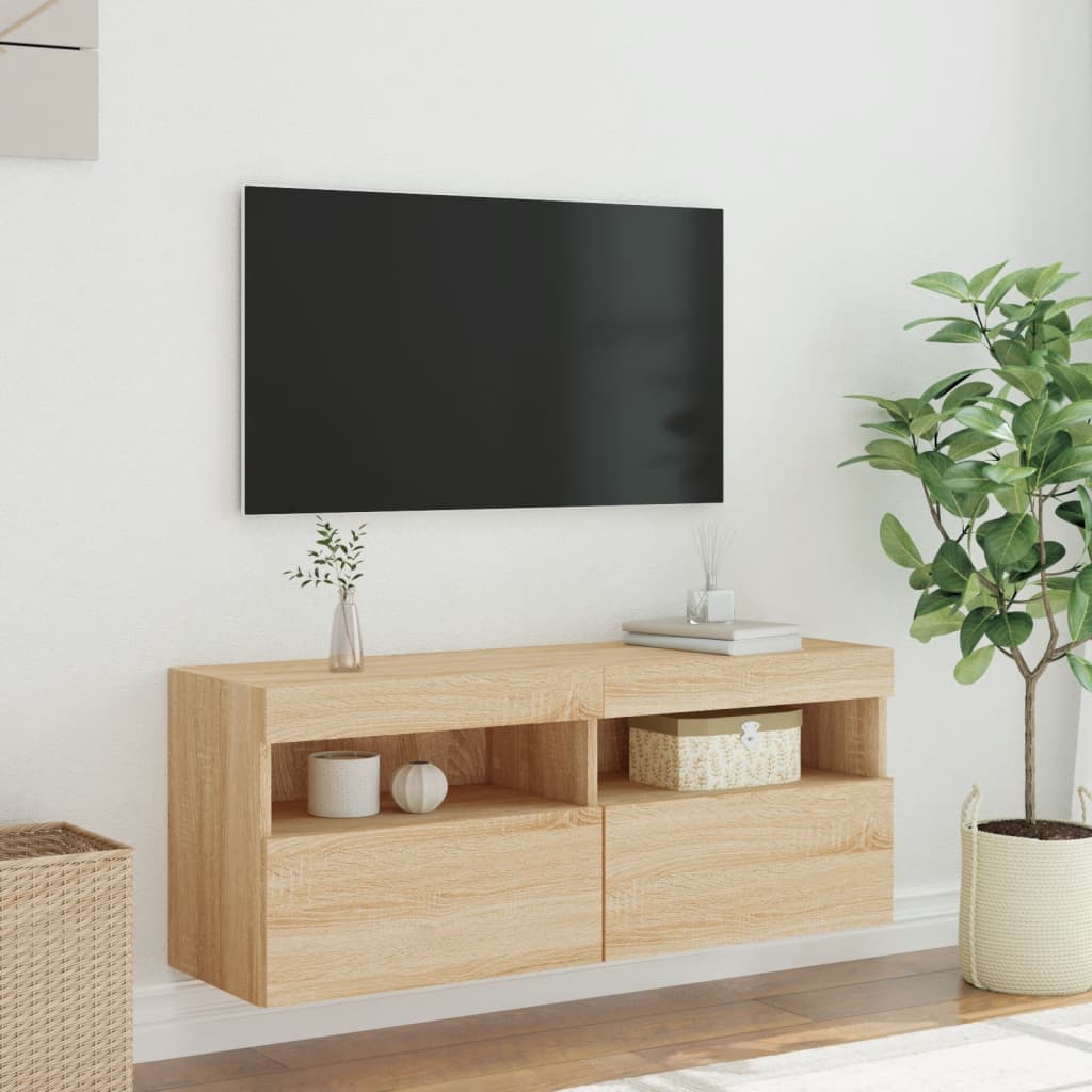 Zidni TV ormarić s LED svjetlima boja hrasta 100x30x40 cm
