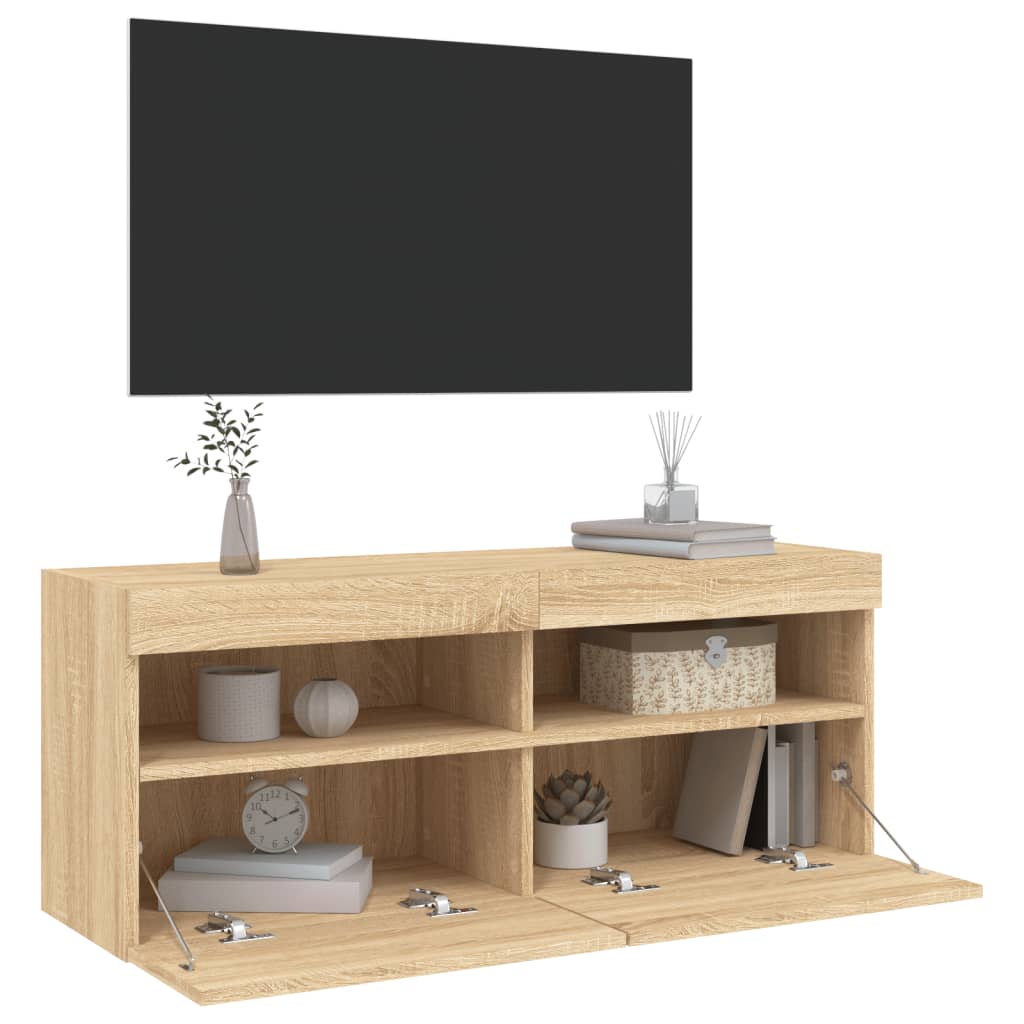 Zidni TV ormarić s LED svjetlima boja hrasta 100x30x40 cm