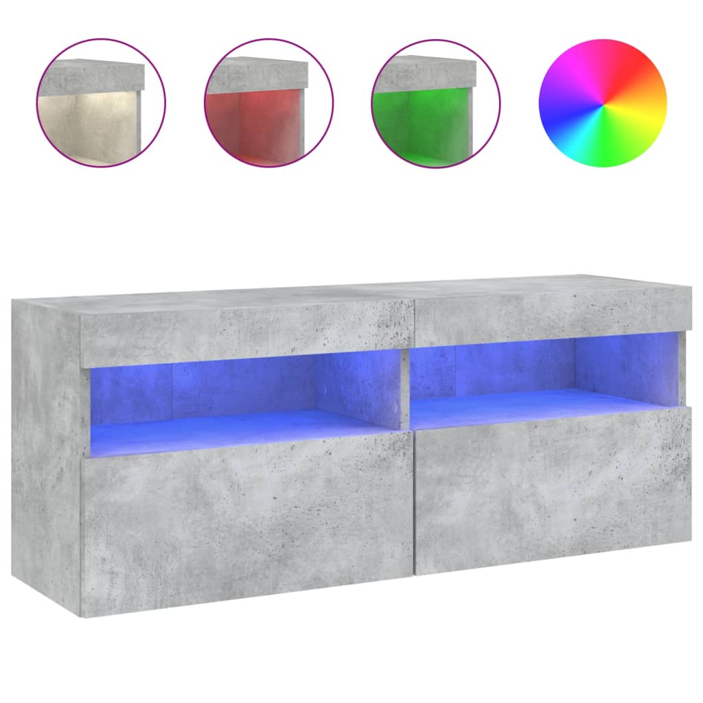 TV ormarić s LED svjetlima siva boja betona 100x30x40 cm