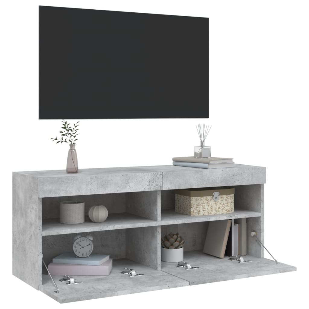 TV ormarić s LED svjetlima siva boja betona 100x30x40 cm