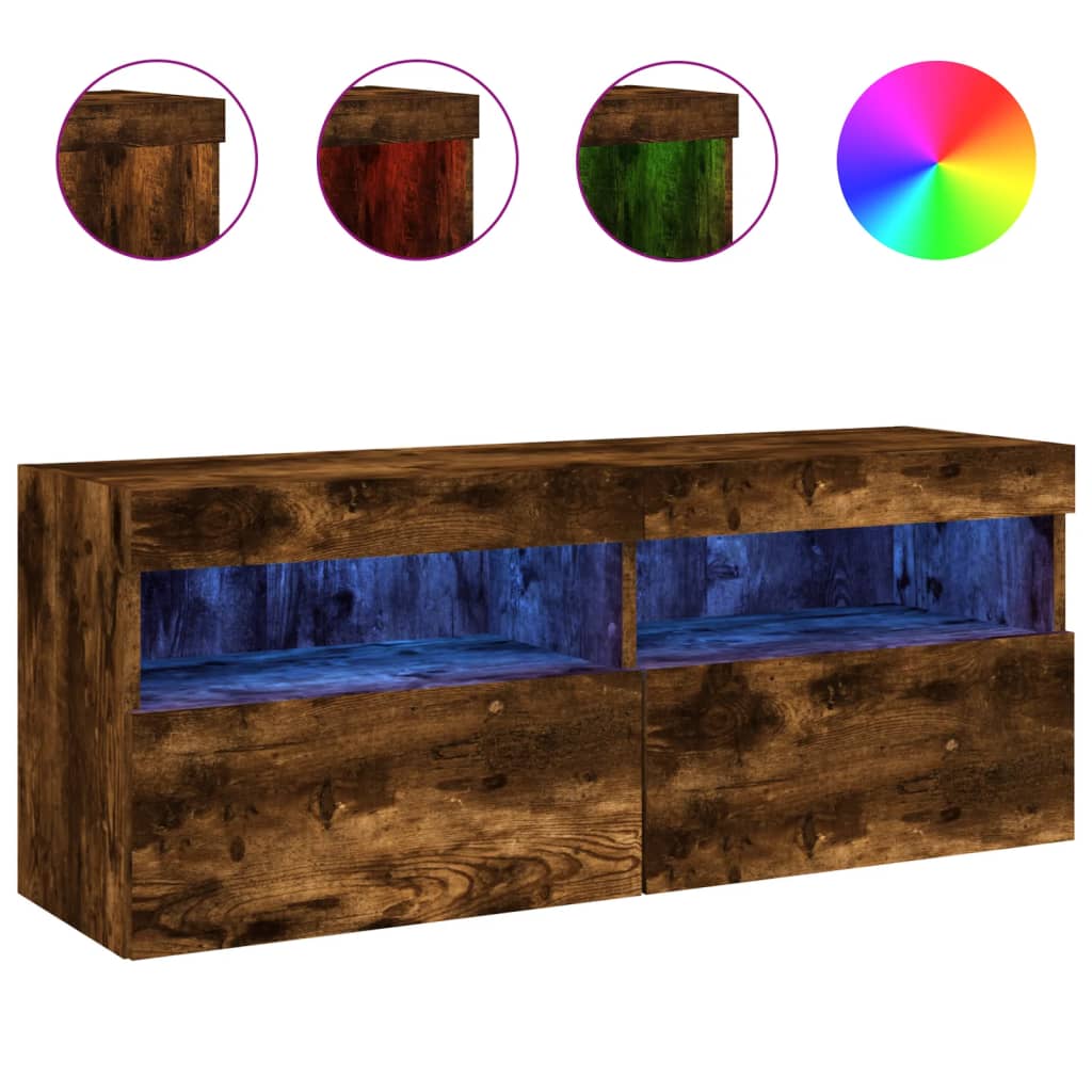 Zidni TV ormarić s LED svjetlima boja hrasta 100x30x40 cm