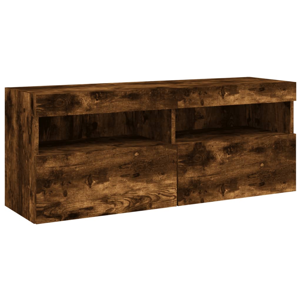Zidni TV ormarić s LED svjetlima boja hrasta 100x30x40 cm