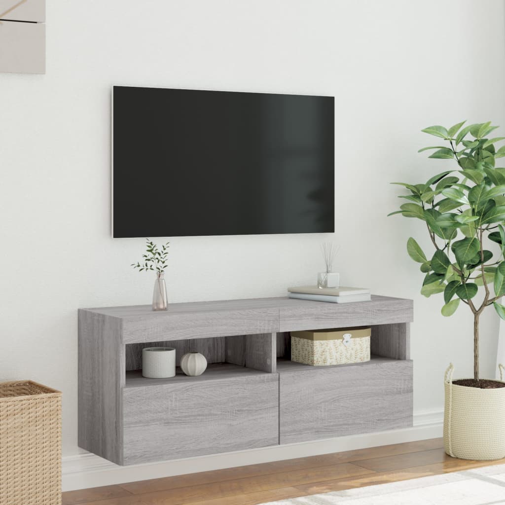 Zidni TV ormarić s LED svjetlima boja hrasta 100x30x40 cm