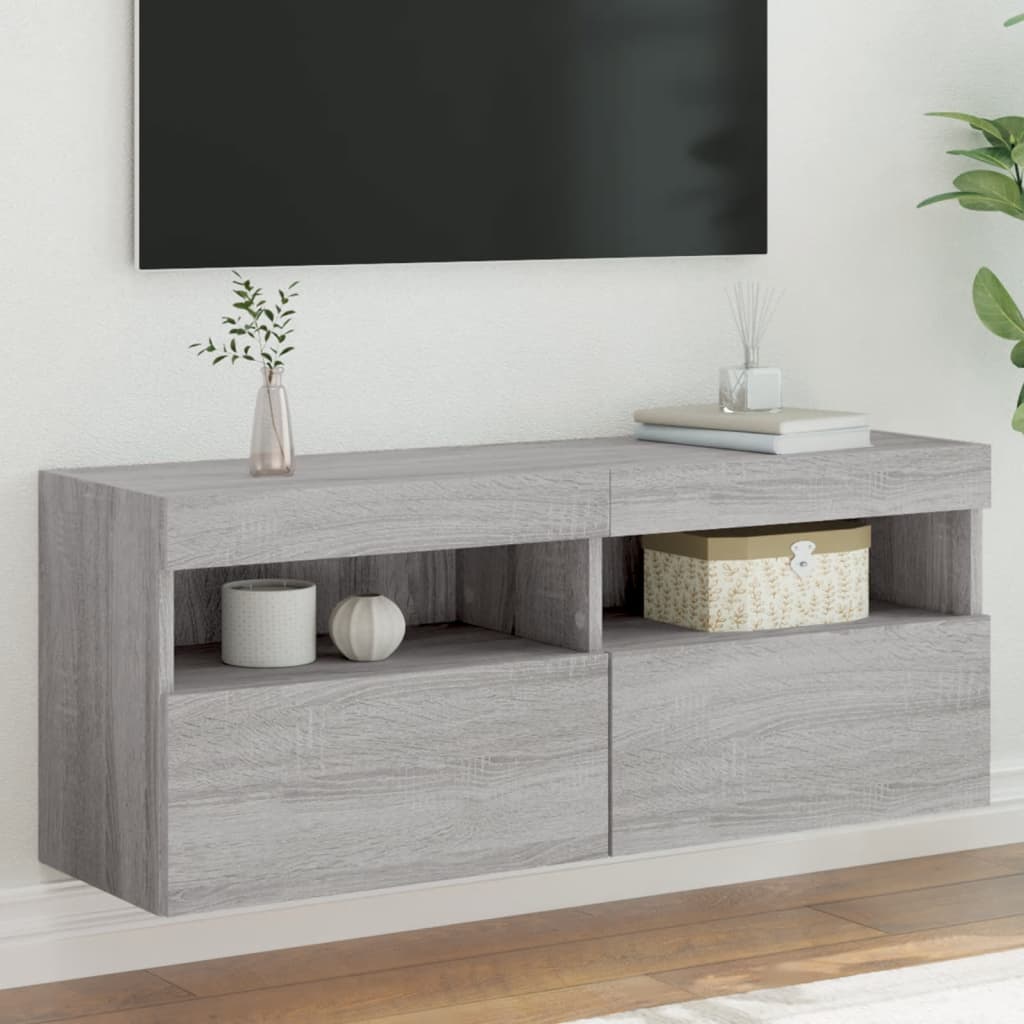 Zidni TV ormarić s LED svjetlima boja hrasta 100x30x40 cm