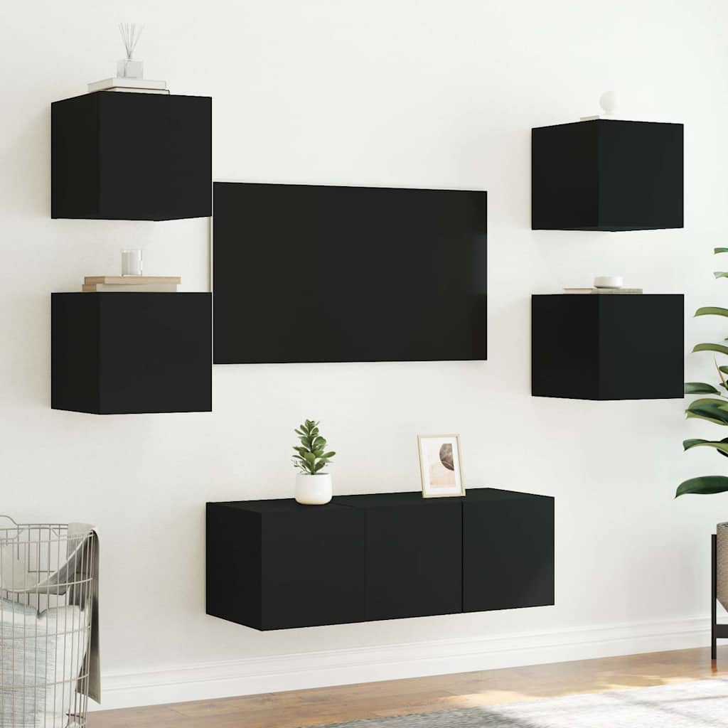 Zidni TV ormarići s LED svjetlima 2 kom crni 30,5 x 35 x 30 cm