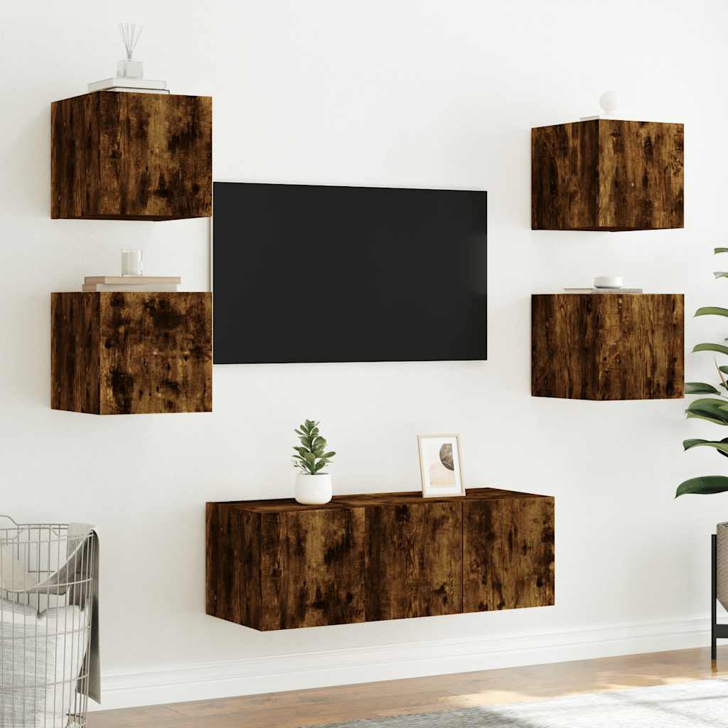 Zidni TV ormarić s LED svjetlima boja hrasta 30,5 x 35 x 30 cm