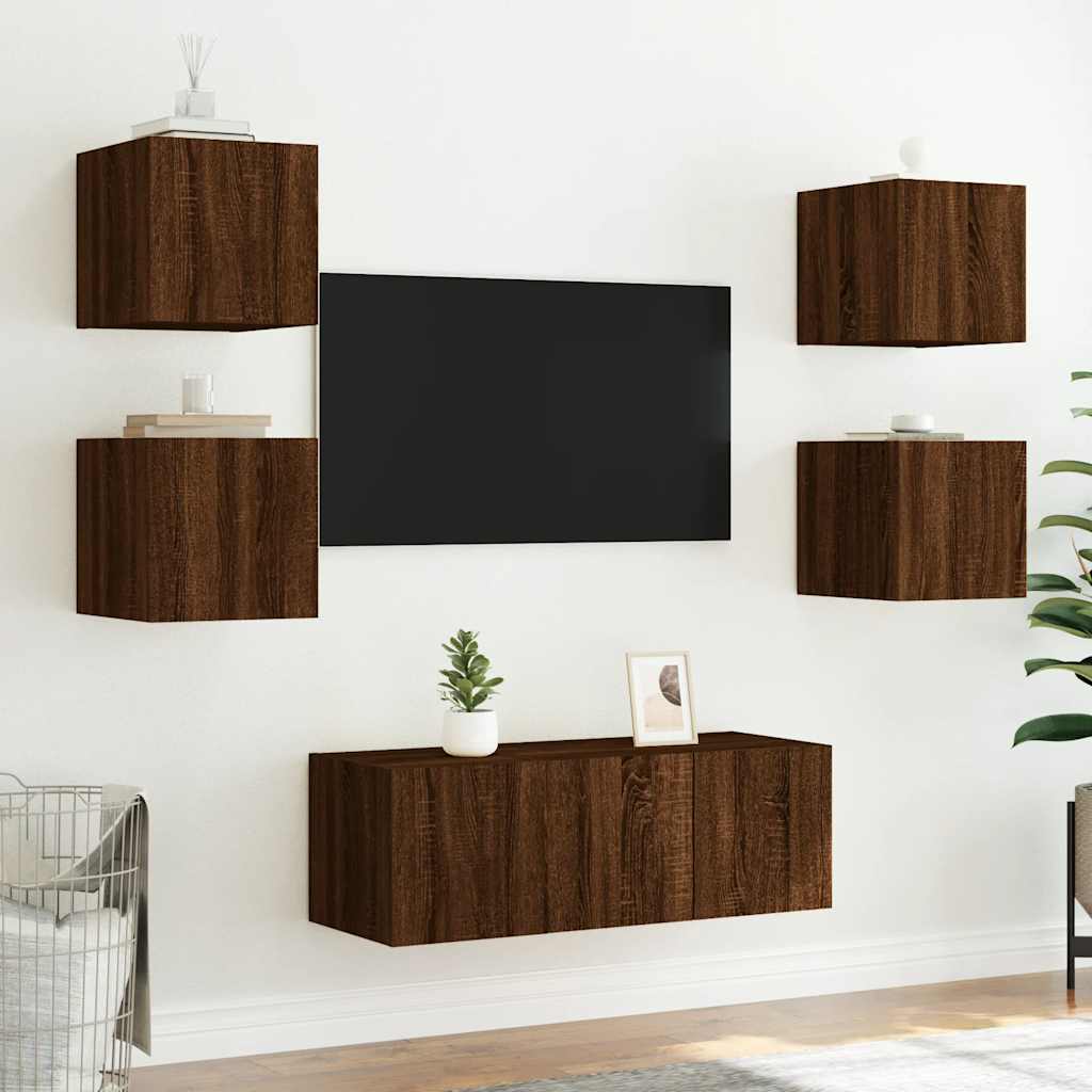 Zidni TV ormarići LED 2 kom smeđa boja hrasta 30,5 x 35 x 30 cm