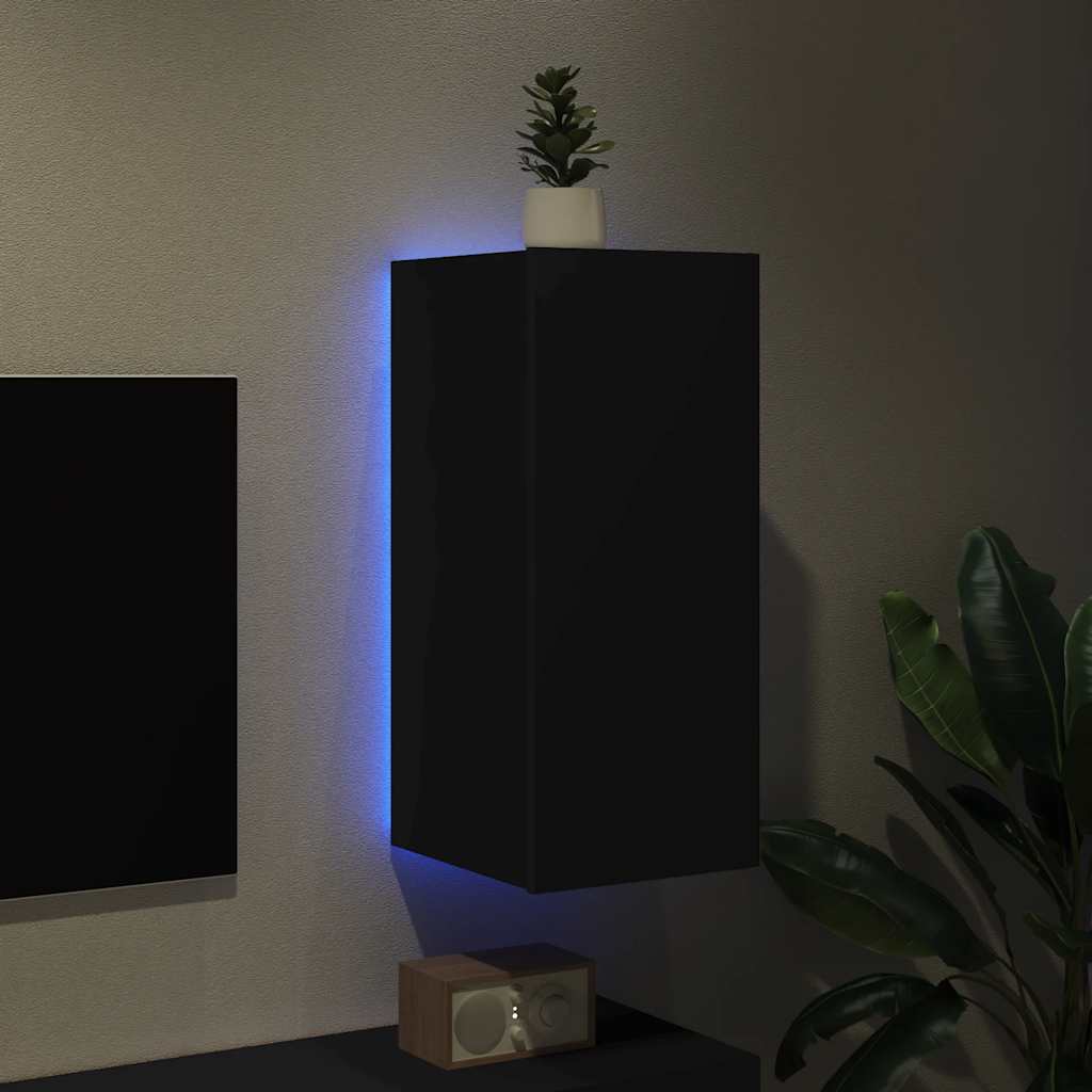 Zidni TV ormarić s LED svjetlima crni 30,5 x 35 x 70 cm