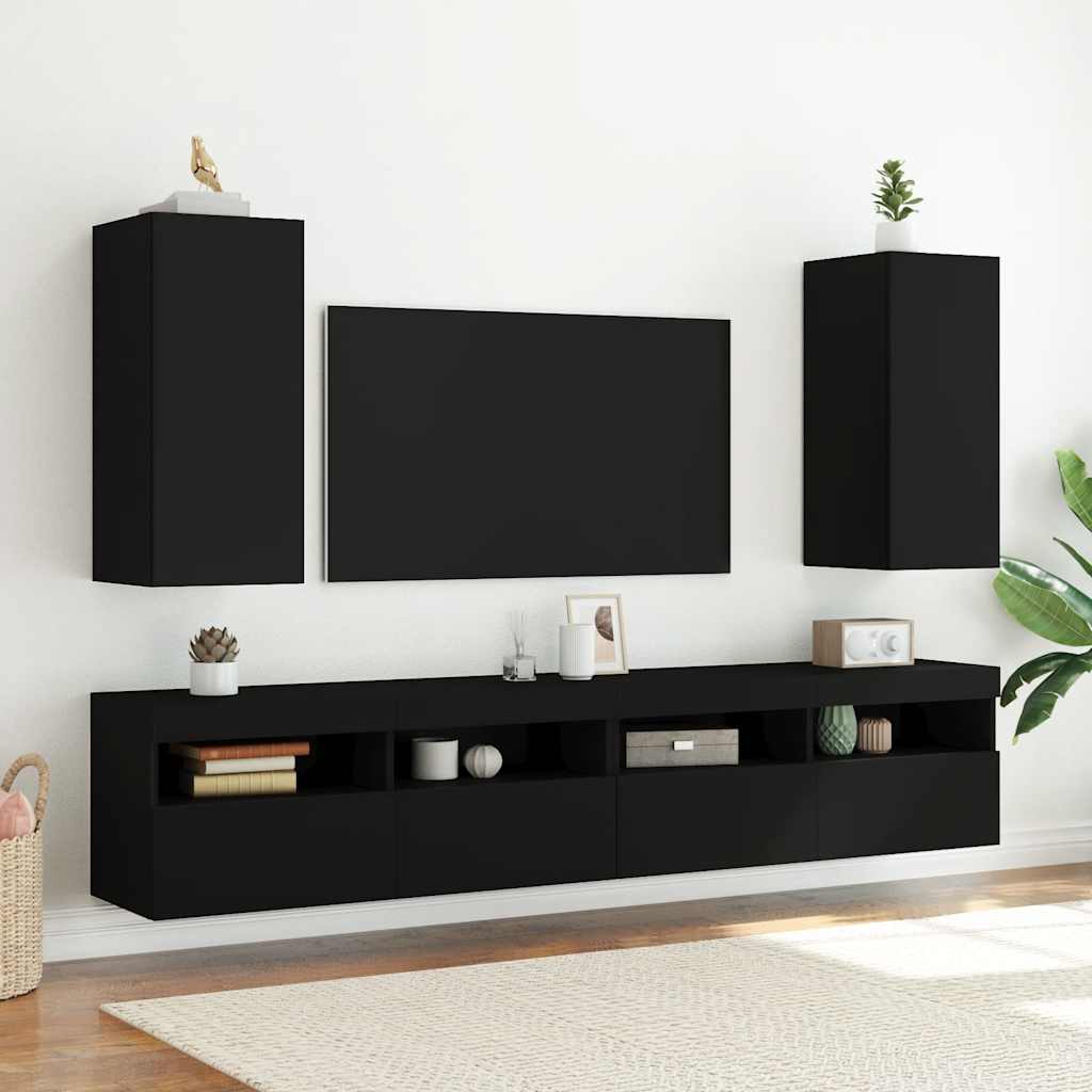 Zidni TV ormarić s LED svjetlima crni 30,5 x 35 x 70 cm