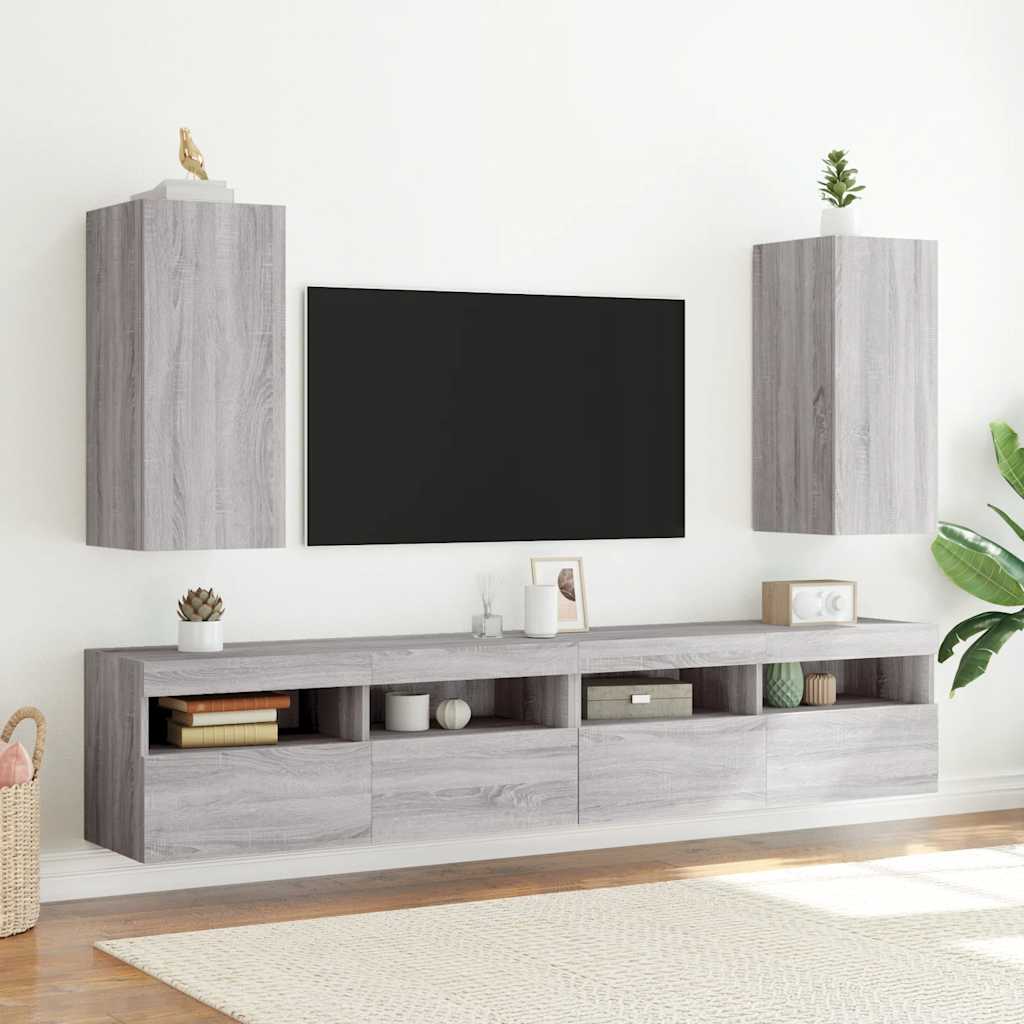 Zidni TV ormarić s LED svjetlima boja hrasta 30,5 x 35 x 70 cm