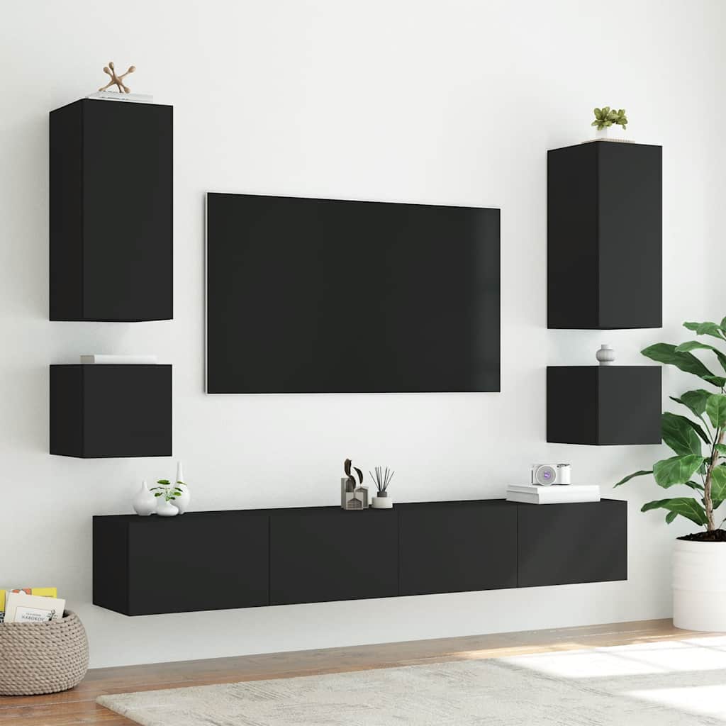 Zidni TV ormarići s LED svjetlima 2 kom crni 40,5 x 35 x 40 cm