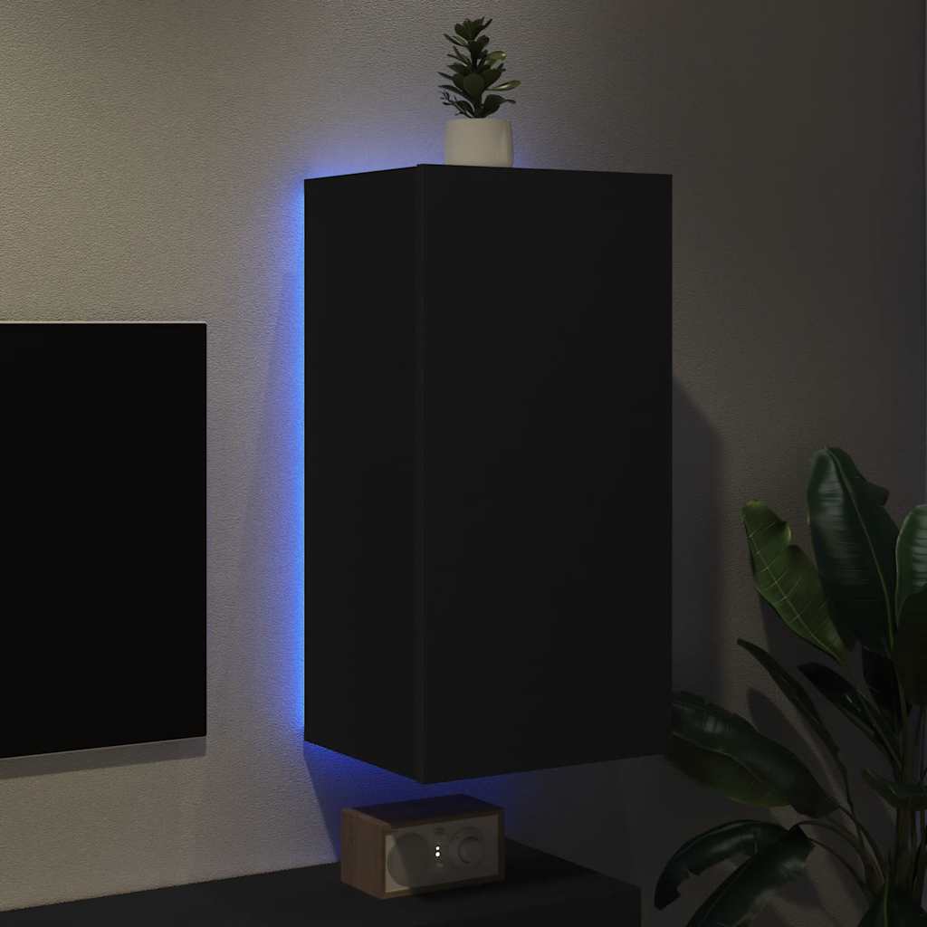 Zidni TV ormarić s LED svjetlima crni 40,5x35x80 cm