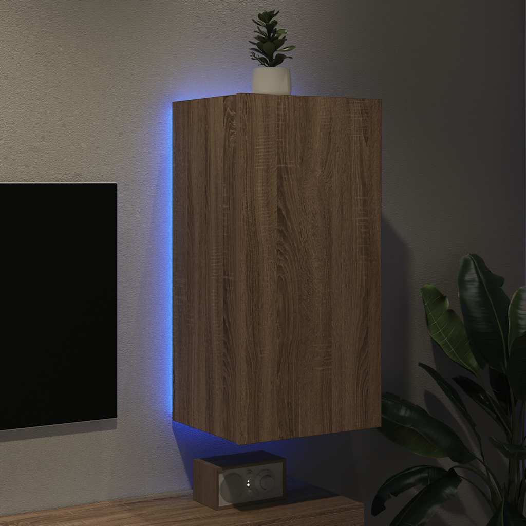 Zidni TV ormarić s LED svjetlima boja hrasta 40,5x35x80 cm