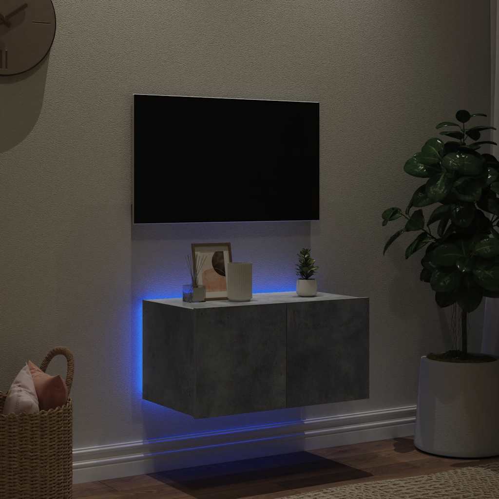TV ormarić s LED svjetlima siva boja betona 60x35x31 cm