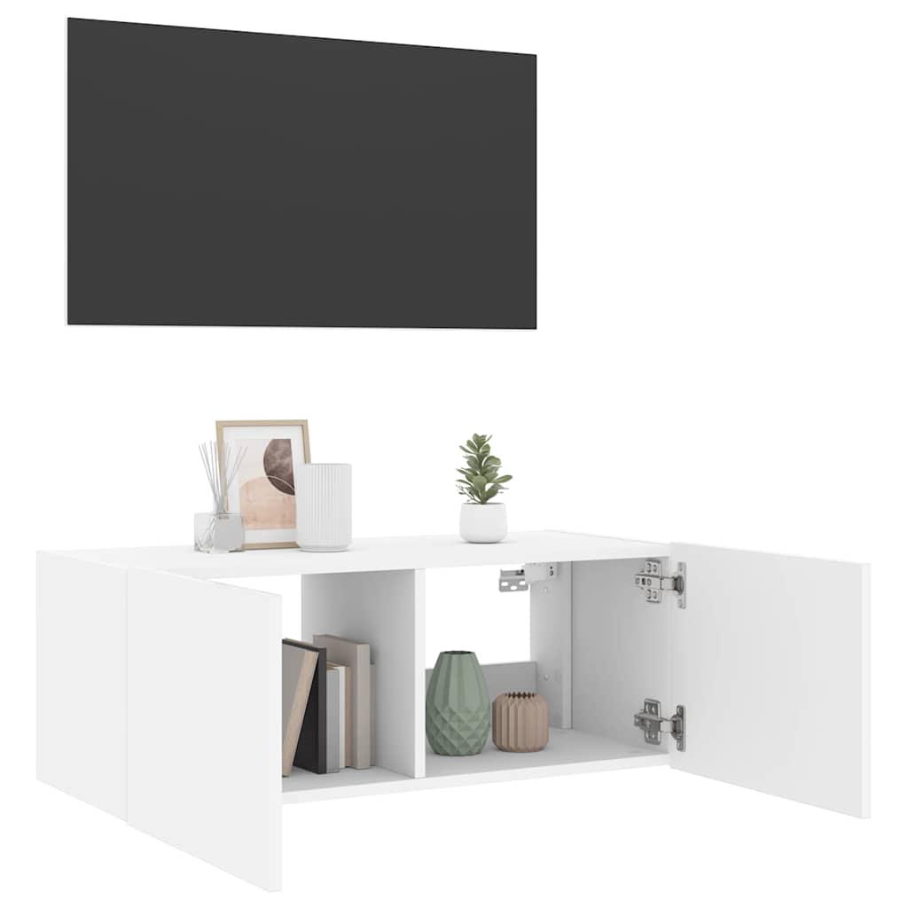 Zidni TV ormarić s LED svjetlima bijeli 80x35x31 cm