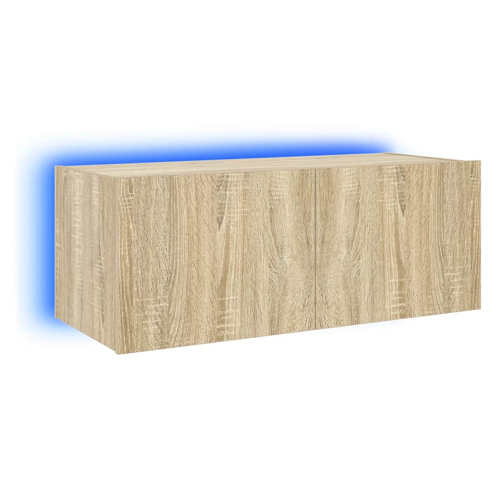 Zidni TV ormarić s LED svjetlima boja hrasta 80x35x31 cm