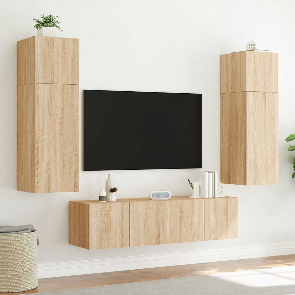 Zidni TV ormarić s LED svjetlima boja hrasta 80x35x31 cm