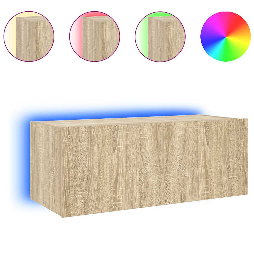 Zidni TV ormarić s LED svjetlima boja hrasta 80x35x31 cm