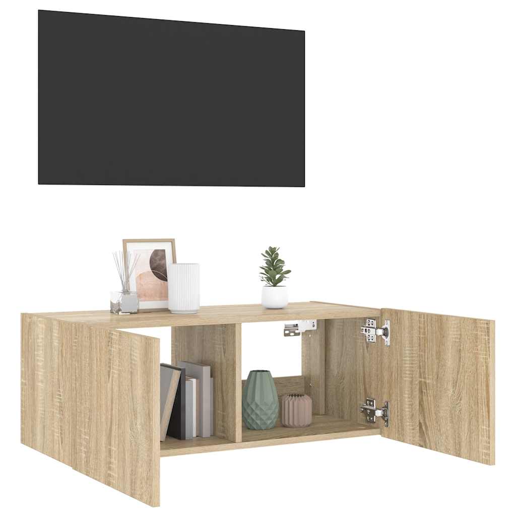 Zidni TV ormarić s LED svjetlima boja hrasta 80x35x31 cm