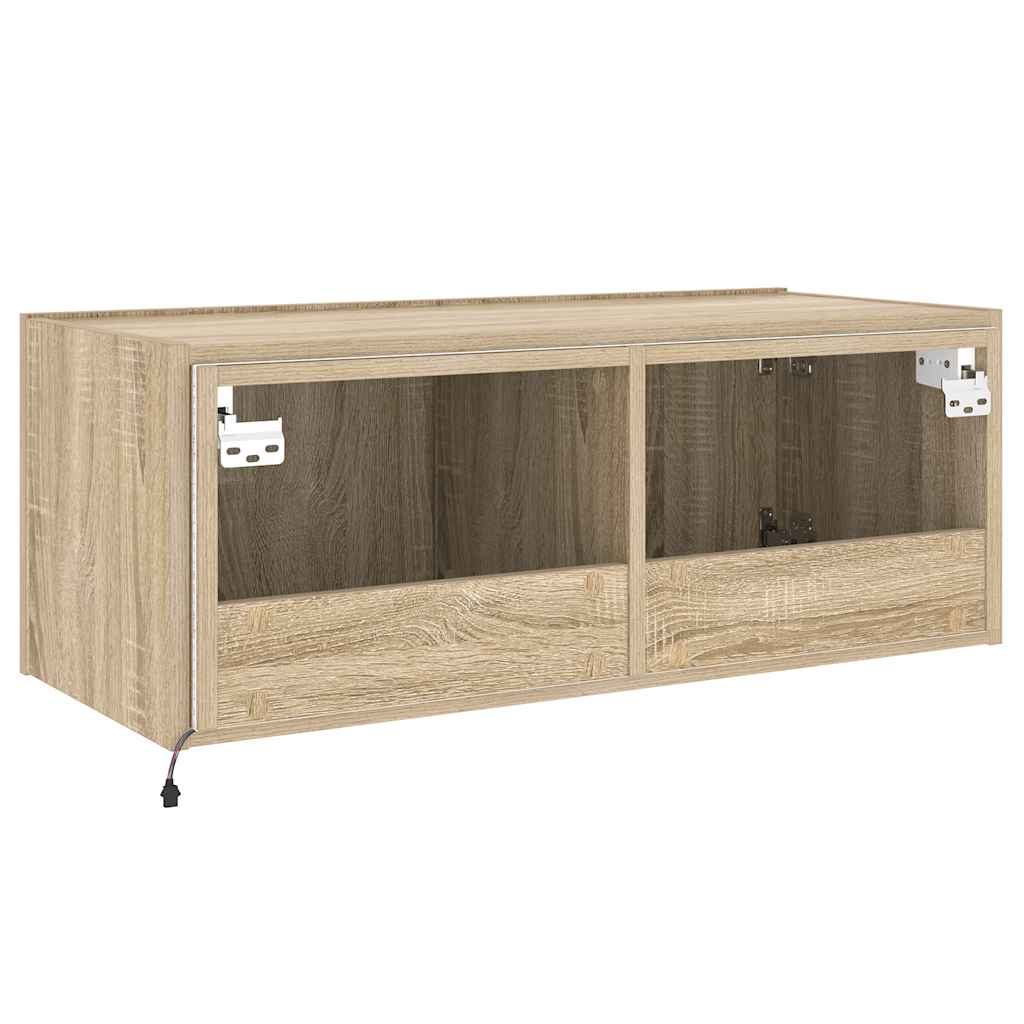 Zidni TV ormarić s LED svjetlima boja hrasta 80x35x31 cm