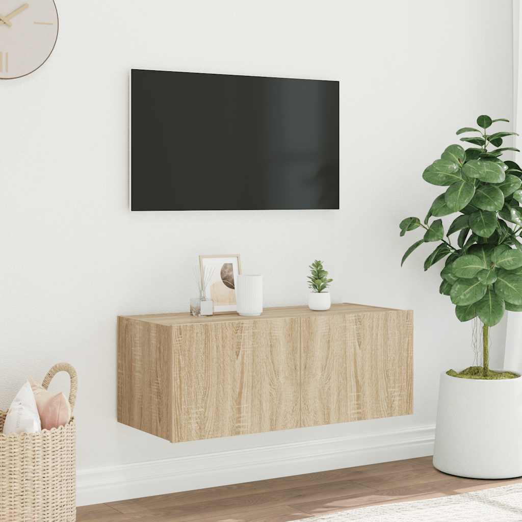 Zidni TV ormarić s LED svjetlima boja hrasta 80x35x31 cm