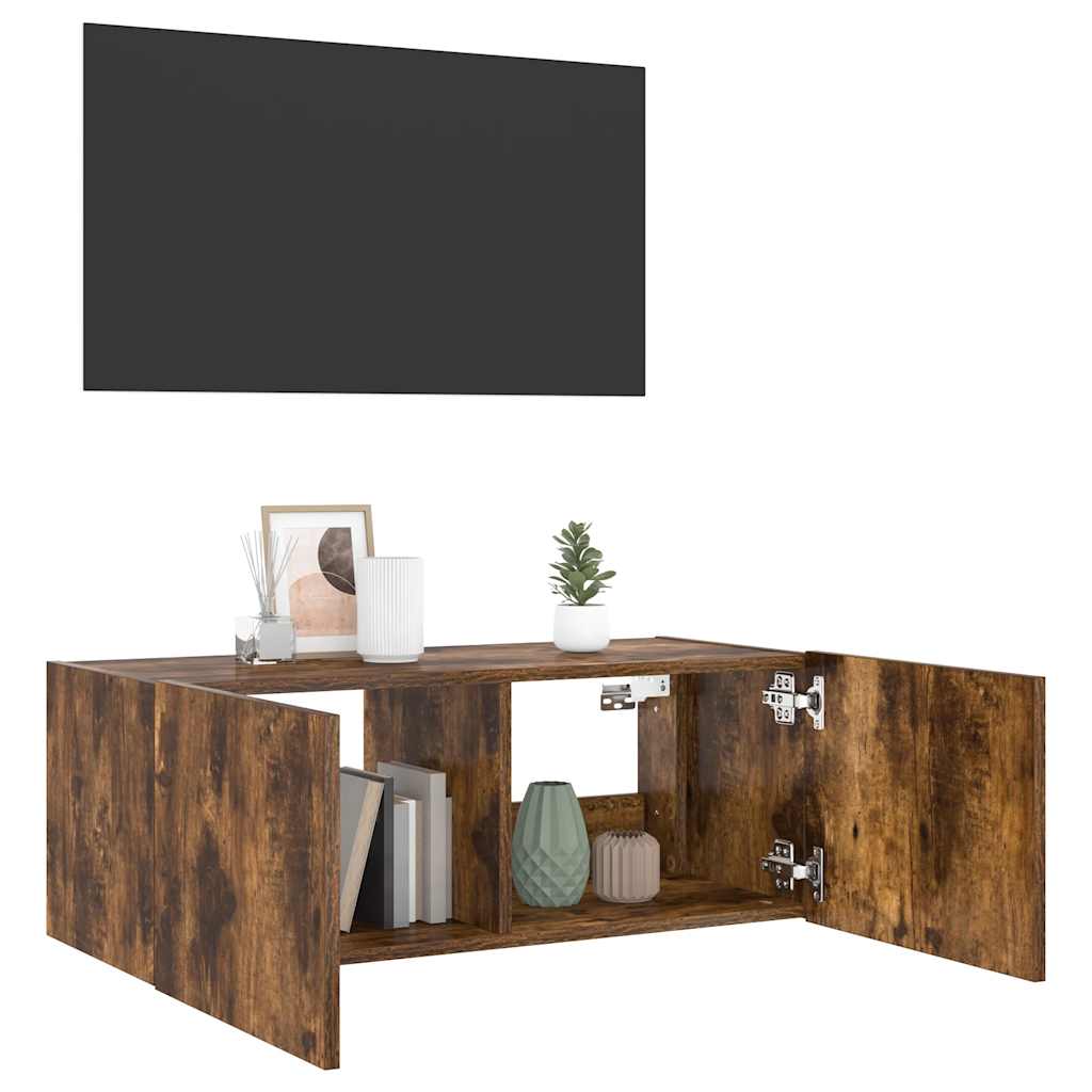 Zidni TV ormarić s LED svjetlima boja hrasta 80x35x31 cm
