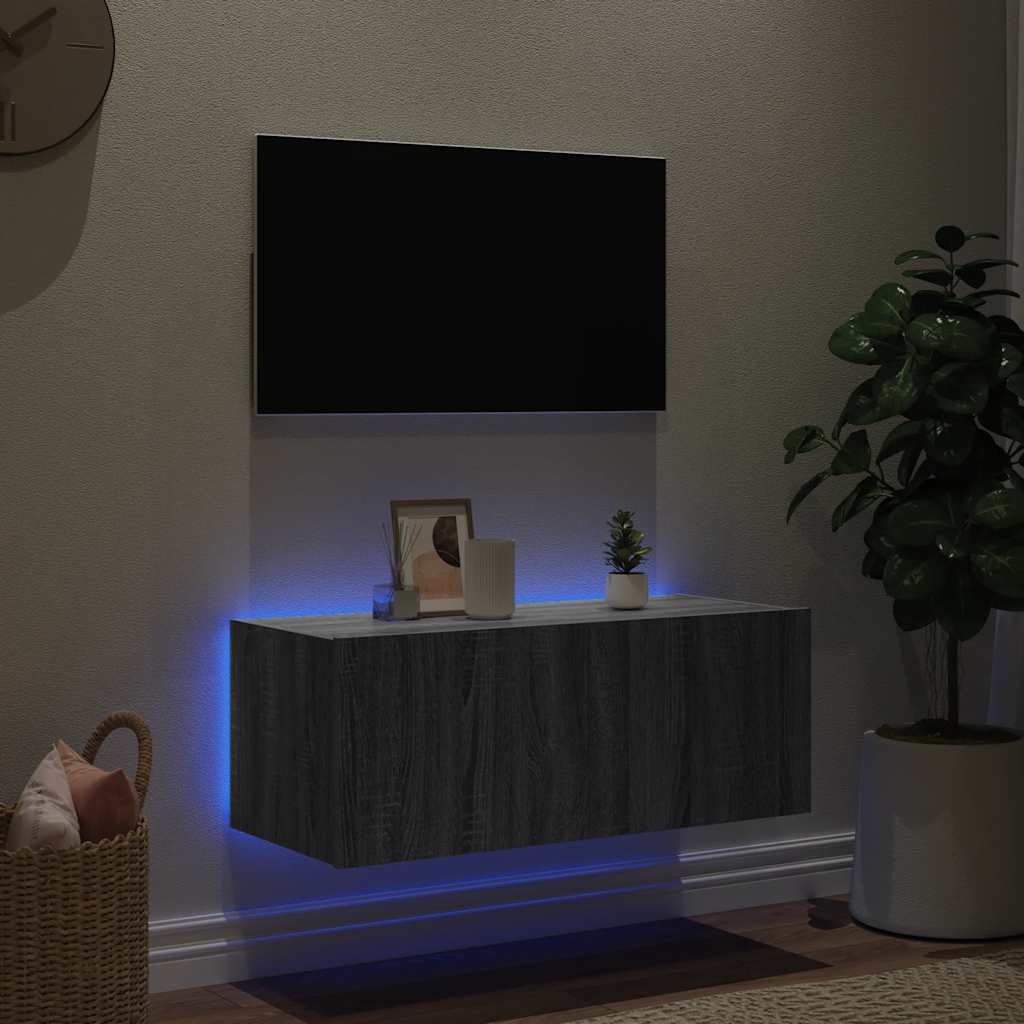 Zidni TV ormarić s LED svjetlima boja hrasta 80x35x31 cm