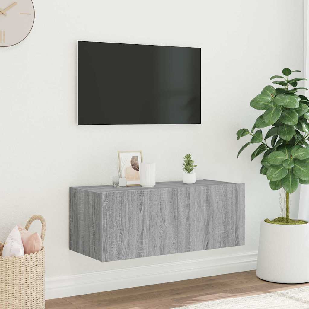 Zidni TV ormarić s LED svjetlima boja hrasta 80x35x31 cm