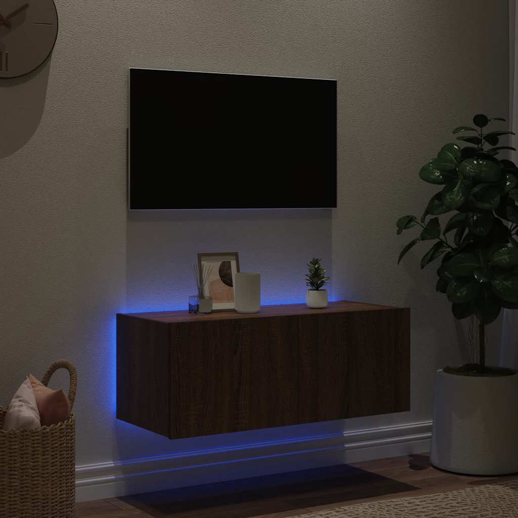 Zidni TV ormarić s LED svjetlima boja hrasta 80x35x31 cm