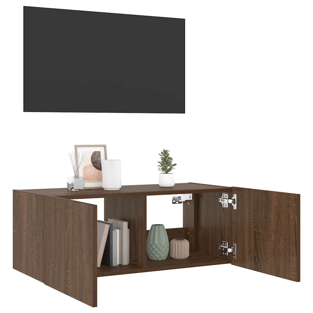 Zidni TV ormarić s LED svjetlima boja hrasta 80x35x31 cm