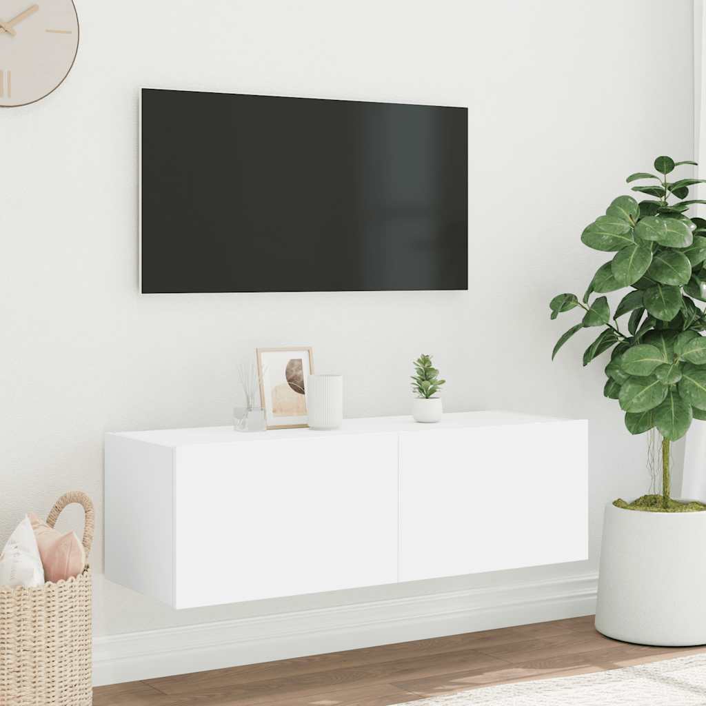 Zidni TV ormarić s LED svjetlima bijeli 100 x 35 x 31 cm