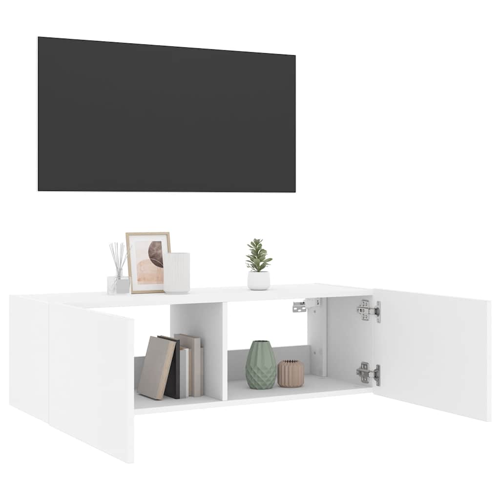 Zidni TV ormarić s LED svjetlima bijeli 100 x 35 x 31 cm