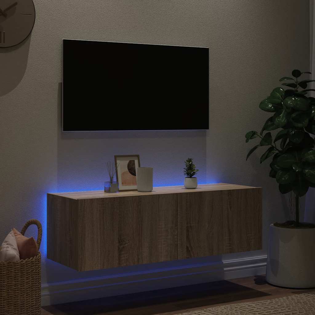 Zidni TV ormarić s LED svjetlima boja hrasta 100 x 35 x 31 cm