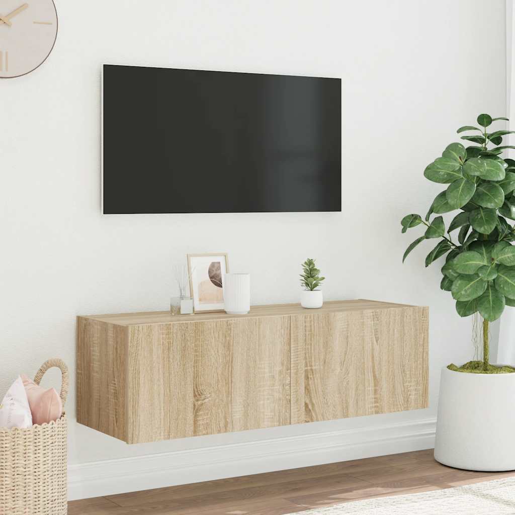 Zidni TV ormarić s LED svjetlima boja hrasta 100 x 35 x 31 cm