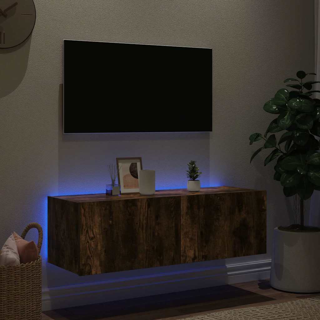 Zidni TV ormarić s LED svjetlima boja hrasta 100 x 35 x 31 cm