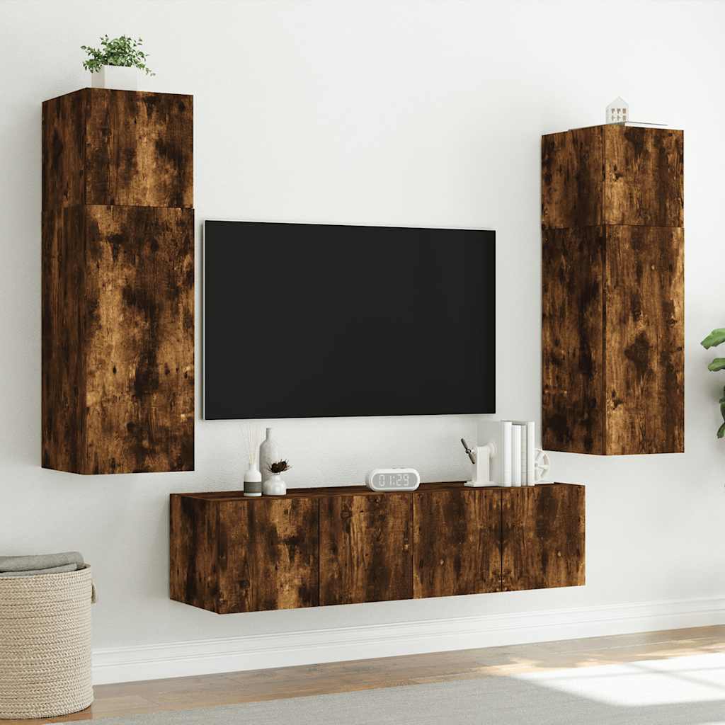 Zidni TV ormarić s LED svjetlima boja hrasta 60x35x41 cm