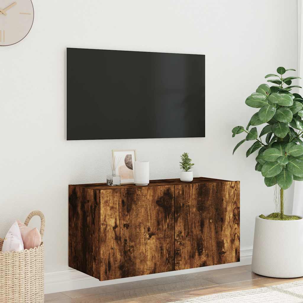 Zidni TV ormarić s LED svjetlima boja hrasta 80x35x41 cm