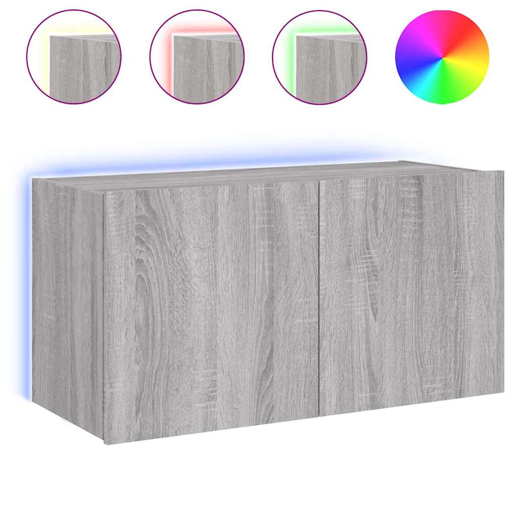Zidni TV ormarić s LED svjetlima boja hrasta 80x35x41 cm