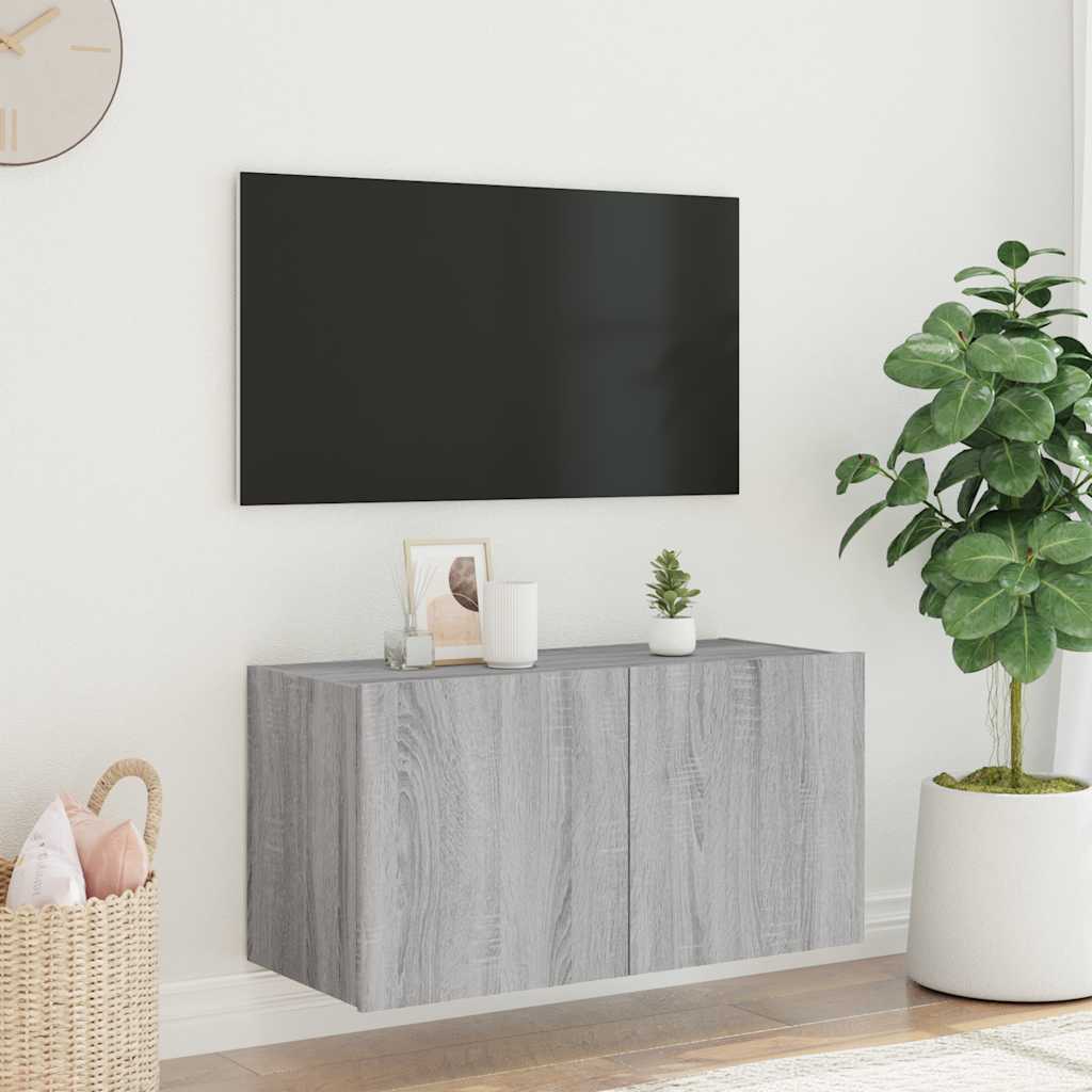 Zidni TV ormarić s LED svjetlima boja hrasta 80x35x41 cm
