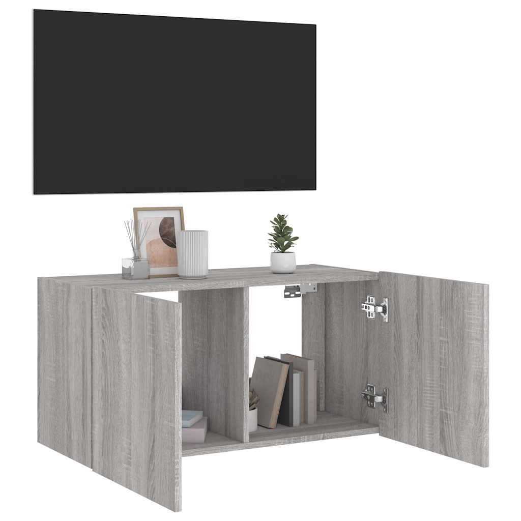 Zidni TV ormarić s LED svjetlima boja hrasta 80x35x41 cm