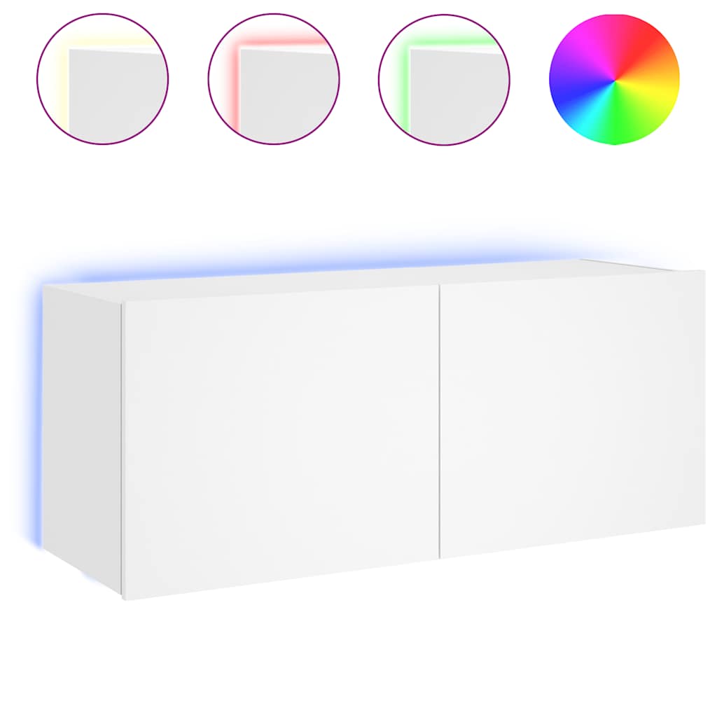 Zidni TV ormarić s LED svjetlima bijeli 100 x 35 x 41 cm